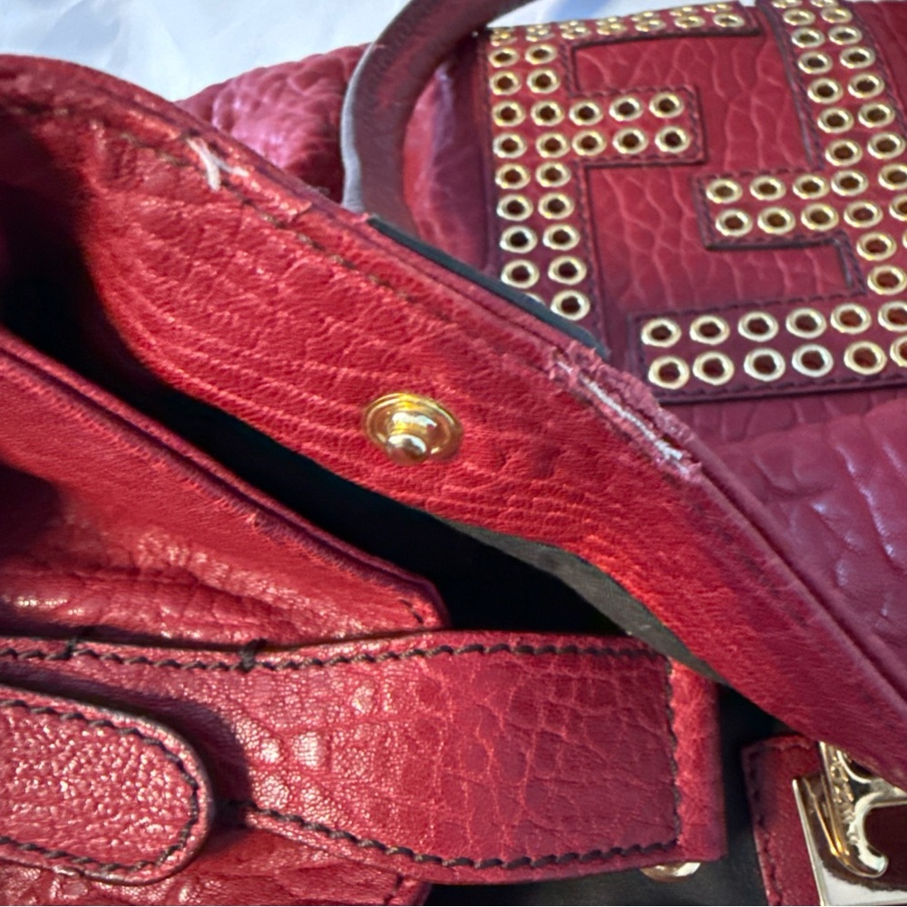 Fendi Red Textured Leather Satchel - Picture 13 of 15